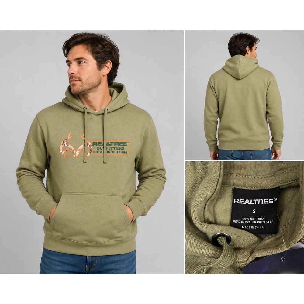 RealTree Outfitters Camo Logo Pullover Hoodie Green Mens Small Casual fit